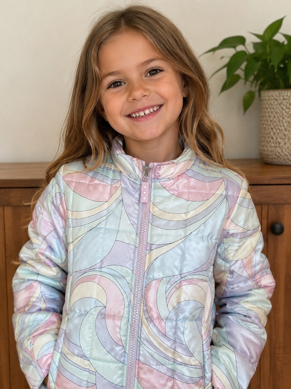 Vintage Gymboree Girls Pastel Swirl Puffer Jacket Size 5 Y2K Quilted Coat